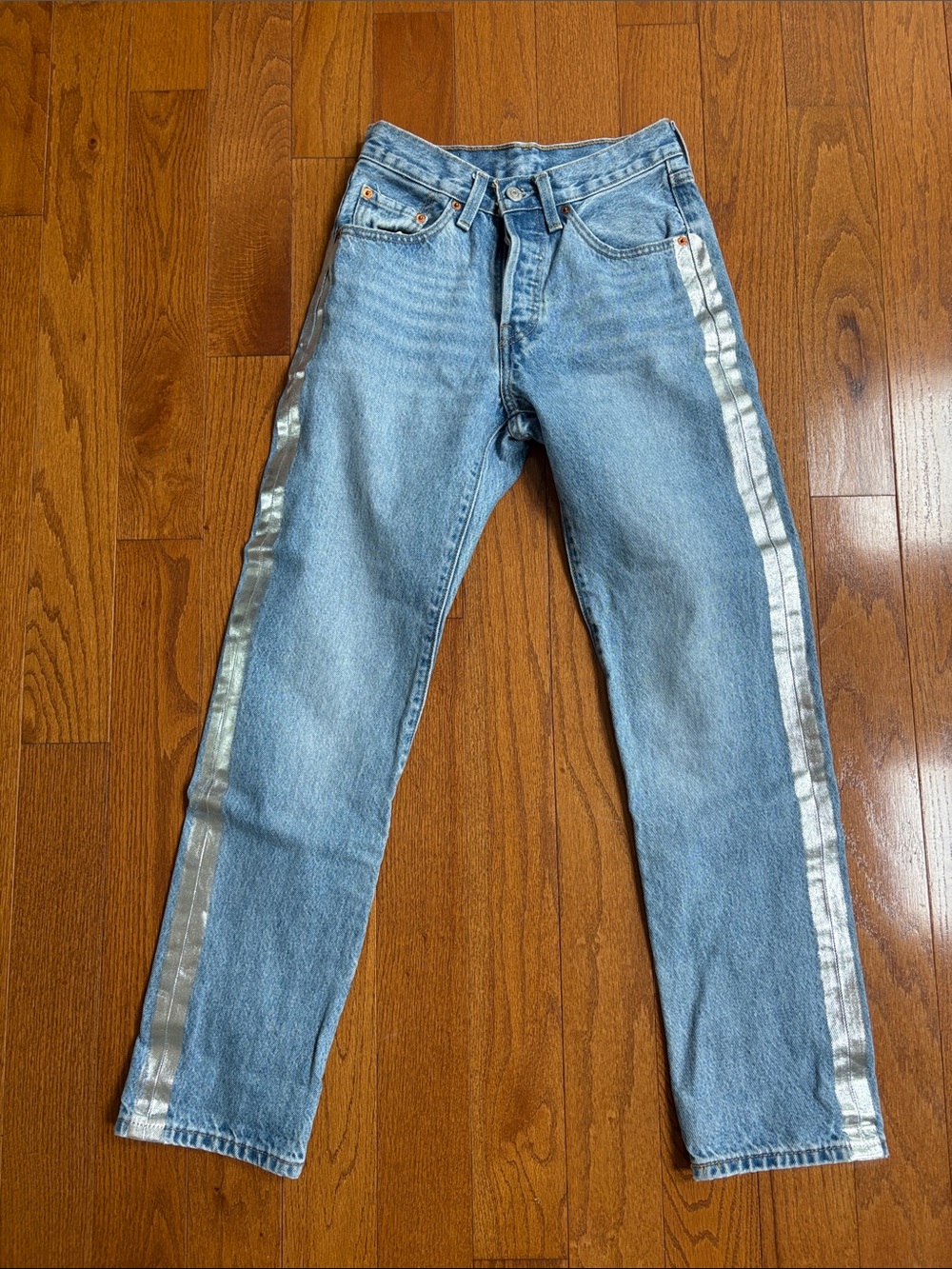 Levi's Light Blue Straight Jeans with Silver Side Stripes
